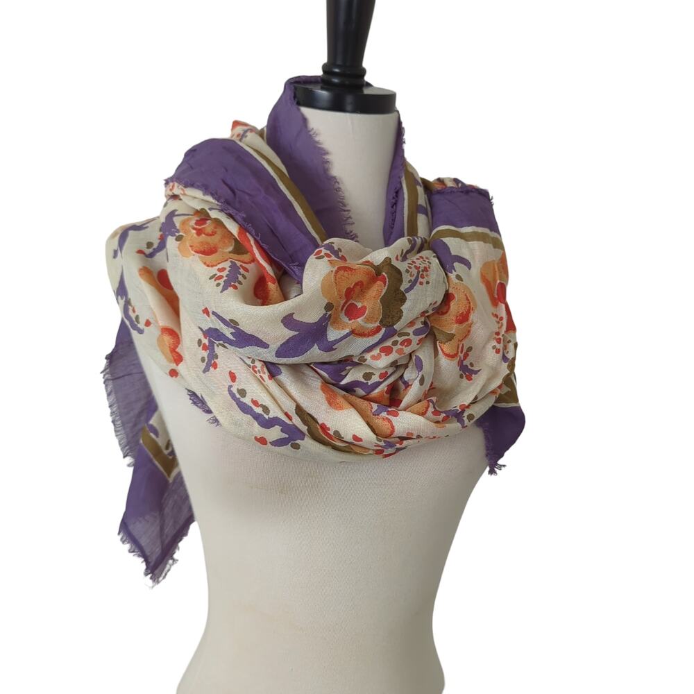 Rock Flower Paper Scarf 100% Modal Shawl Wrap Floral Print Purple Orange Light‎